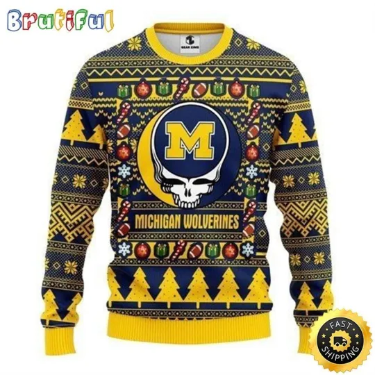 Michigan Wolverines The Skull Football Team Christmas Ugly Sweater