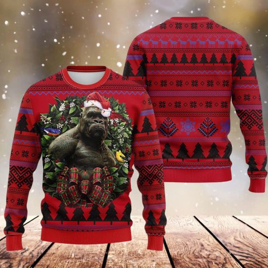 Discover Gorilla Monster Ugly Christmas Sweater, Western Gorilla Funny Holiday Sweatshirt, Unique Wild Animal Xmas Gift, Thanksgiving Outfit Idea