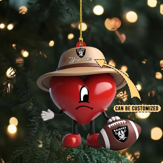Personalized Bad Bunny Heart Las Vegas Football Team Raiders Christmas Ornament Holiday Gift