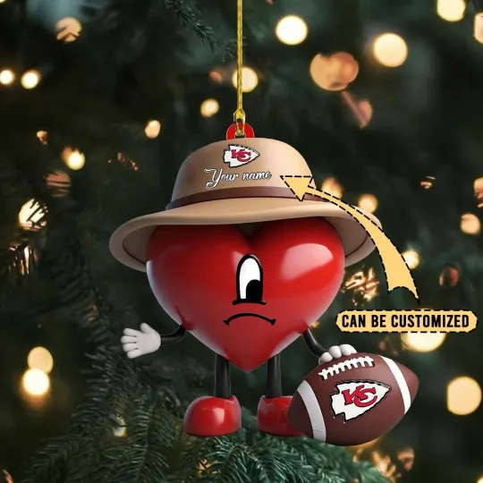 Discover Personalized Bad Bunny Heart Kansas City Football Team Chiefs Christmas Ornament Holiday Gift