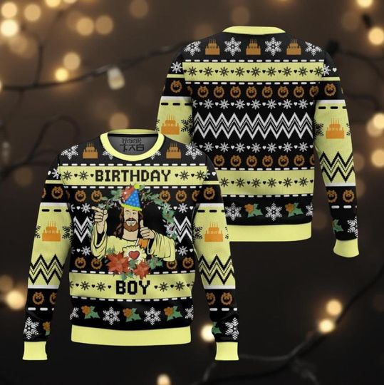 Discover Jesus Birthday Boy Ugly Christmas Sweater, Funny Religious Holiday Jumper, Festive Christian Winter Pullover Gift