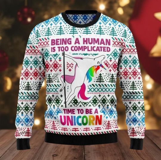 Discover Unicorn Ugly Christmas Sweater, Funny Holiday Pullover, Sparkle Xmas Jumper Gift, Time to Be a Unicorn, Holiday Party Outfit Gift
