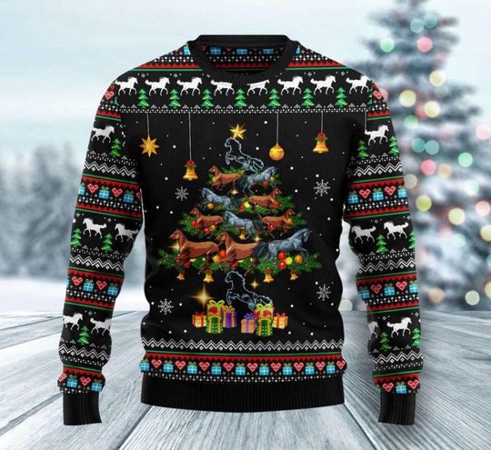 Discover Horse Ugly Christmas Sweater, Festive Equine Holiday Pullover, Funny Xmas Party Jumper, Winter Gift for Horse Lovers