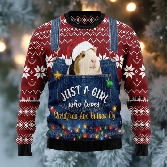 Discover Christmas Guinea Pig Ugly Sweater, Funny Festive Holiday Pullover for Girls, Cute Xmas Pet Lover Sweatshirt, Winter Party Outfit