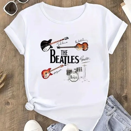 Discover The Beatles Signature T-Shirt, 90s Vintage Rock Band Tee