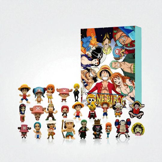 Discover One Piece Advent Calendar, 24 Mini Figures & Badges, Straw Hat Pirates Characters (Luffy, Zoro, Nami, Chopper) Anime Gift and Desk Decor