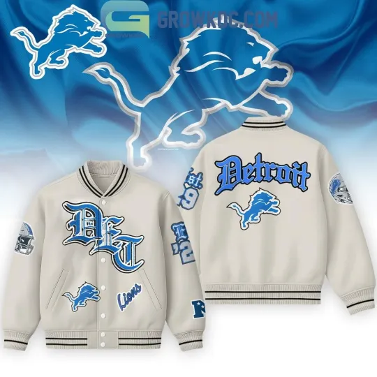 Discover Detroit city Lion Vintage Cream Old English Baseball Jacket
