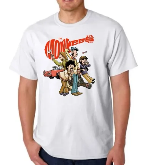 Discover The Monkees Cartoon Illustration T-Shirt Davy Jones Micky Dolenz
