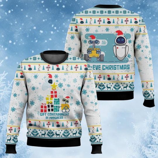 Discover Christmas Wall E and Eve Ugly Sweater, Disney Movie Couple Robot Xmas Sweatshirt