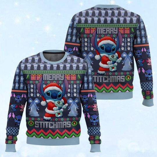 Discover Funny Stitch Christmas Sweater, Cute Stitch Ugly Sweater, Disney Cartoon Holiday Sweater
