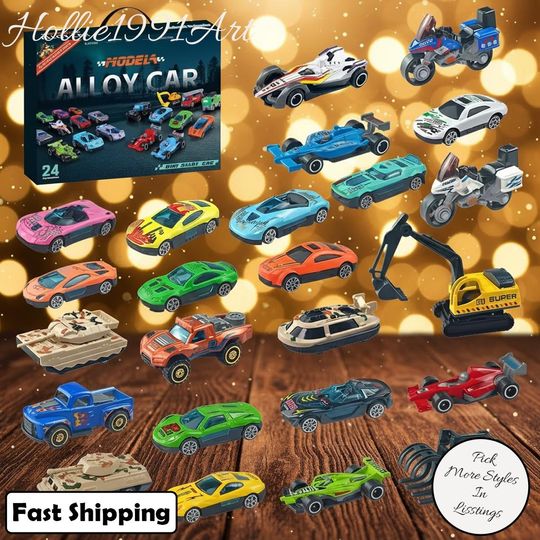 Discover 2D Alloy Toy Car Advent Calendar 2025, 24-Day Vehicle Countdown Box for Kids, Fun Excavator and Car Toys, Christmas Gift for Boys
