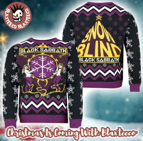 Discover Black Sabbath Snow Blind Festive Gothic Cherubs Demons Snowflakes Ugly Sweater