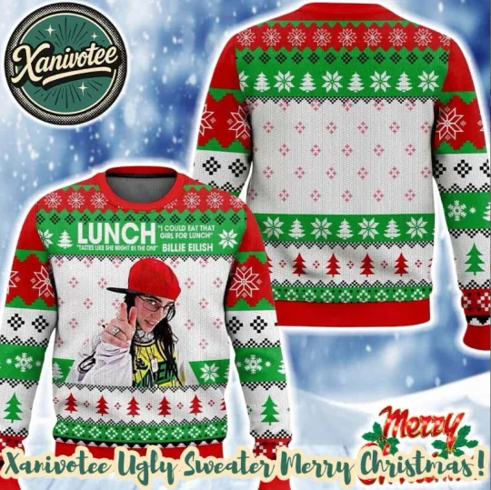 Discover Billie Eilish I Could Eat That Girl For Lunch 2025 Christmas Ugly Sweater