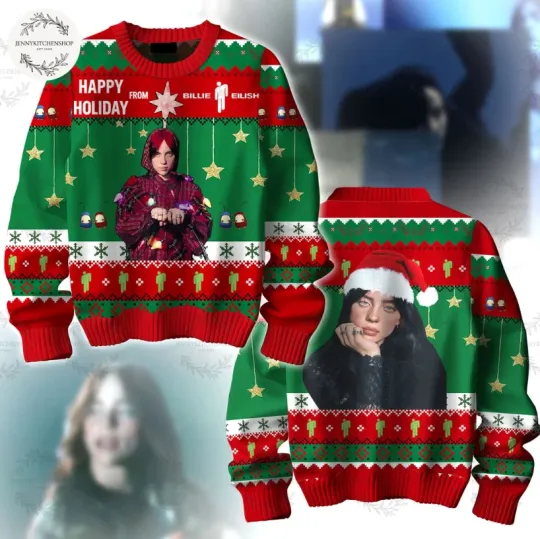 Discover Billie Eilish Happy Holiday Christmas Ugly Sweater