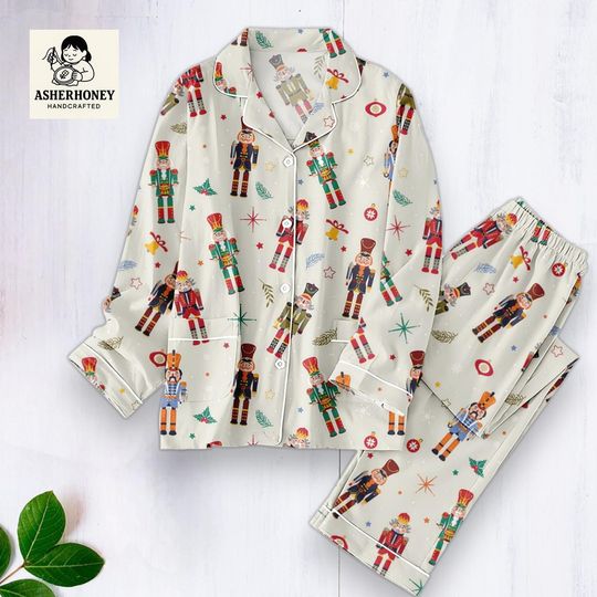 Discover Christmas Nutcracker Pajamas, Women's Holiday Soldier Print Pajamas, Warm Winter Button Up Pants, Christmas Family Pajama Gifts