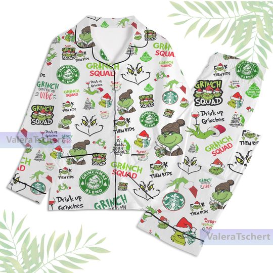 Discover Christmas funny character Unisex Long Sleeve Adult Nightwear Pajama Set, Mens Womens Pajama Set, funny character Sleepwear, Silk Pajama Set, funny character Pajamas