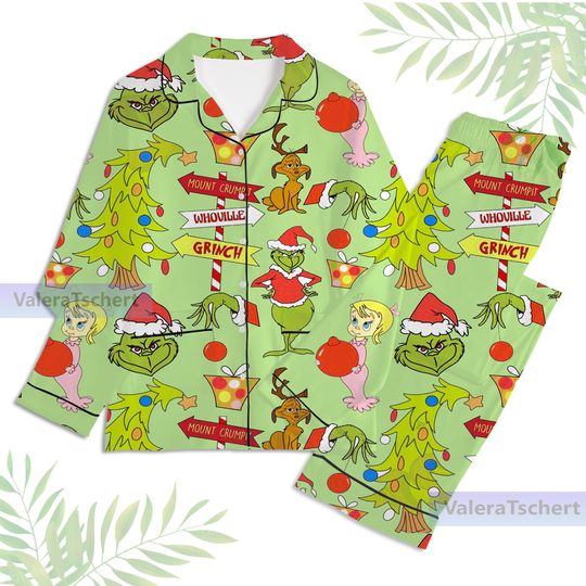 Discover Christmas funny character Unisex Long Sleeve Adult Nightwear Pajama Set, funny character Pajamas, Mens Womens Pajama Set, funny character Sleepwear, Silk Pajama Set