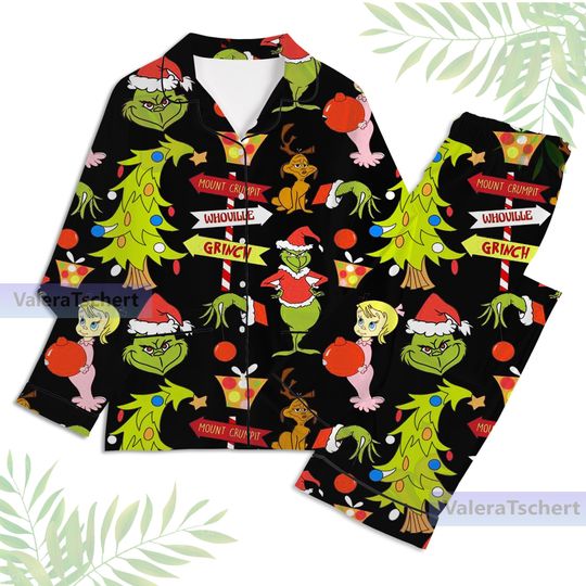 Discover Christmas funny character Unisex Long Sleeve Adult Nightwear Pajama Set