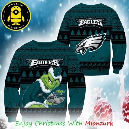 Discover Philadelphia Eagle Football funny character Xmas 2025 Ugly Sweater