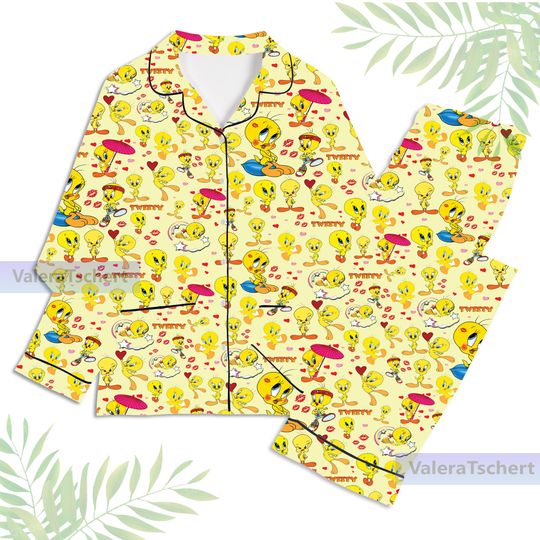 Discover Tweety Bird Unisex Long Sleeve Adult Nightwear Pajama Set, Mens Womens Pajama Set