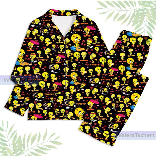 Discover Tweety Bird Unisex Long Sleeve Adult Nightwear Pajama Set, Mens Womens Pajama Set