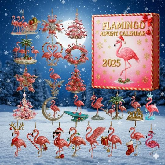 Discover Flamingo 24 Acrylic Advent Calendar, 24 Day Flamingo Figurines, Festive Flamingo Countdown Gift Box, Holiday Gift for Girl Bird Collectors