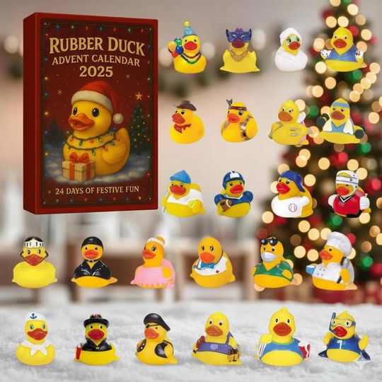 Discover Rubber Duck 2D Flat Advent Calendar, Holiday Surprise Calendar for Kids Families, 24-Day Christmas Countdown Box, Duck Figurine Gift Set