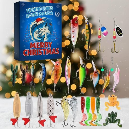 Discover Fishing Lure 2D Flat Advent Calendar, 24-Day Christmas Countdown Box for Men & Dads, Fishing Tackle Gift Set for Anglers and Outdoor Lovers