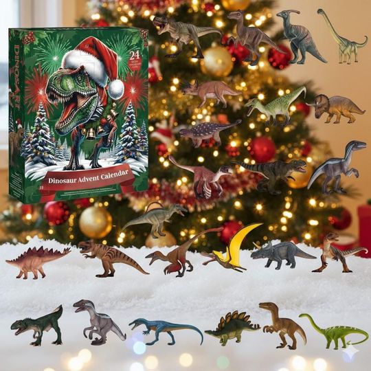 Discover Dinosaur 2D Flat Advent Calendar 2025, 24-Day Christmas Countdown Box with Acrylic Dino Ornaments, Prehistoric Holiday Gift for Kids