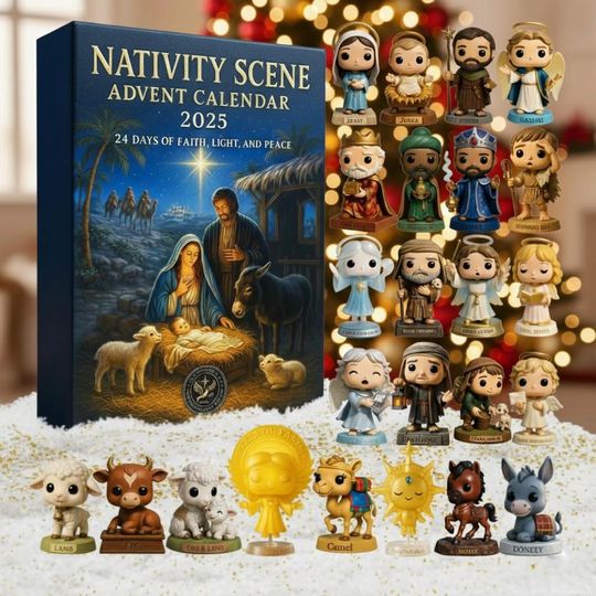 Discover Nativity Scene Flat 2D Acrylic Advent Calendar 2025, Christmas Ornament Set with Holy Family and Animals, Faith Tree Decor