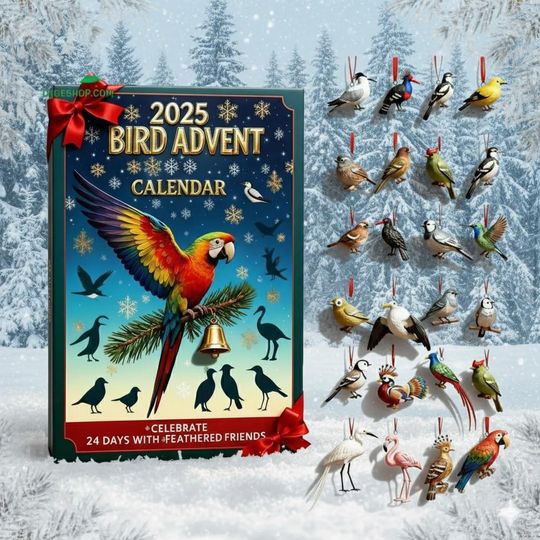 Discover Bird 2D Acrylic Ornaments Advent Calendar, Vintage Christmas Ornament Countdown, Nature Christmas Countdown Gift for Bird Lovers