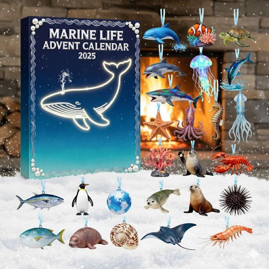 Discover Sea Glass Advent Calendar 2025, 24 Day Sea Animals Figurines, Vintage Christmas Ornament Countdown, Sea Glass Advent Calendar