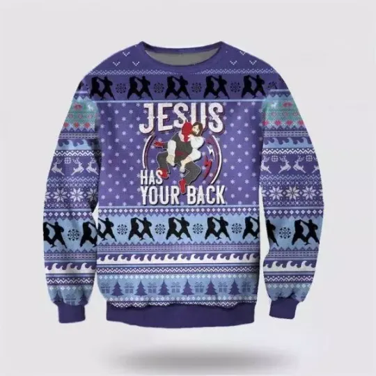 Discover Jesus Has Your Back Christmas Tree Funny Ugly Christmas Sweater Full Size XS-5XL