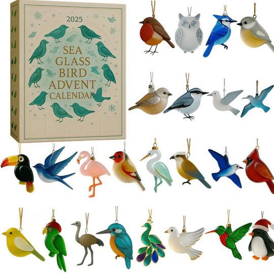 Discover Sea Glass Birds Advent Calendar, 2D Flat Acrylic 24 Days Countdown Gift for Birds Lovers, Birds Owners