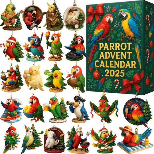 Discover Funny Parrot Christmas Advent Calendars, 2D Flat Acrylic 24 Days Countdown Gift for Parrot Owners