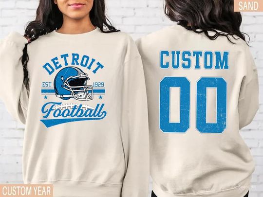 Discover Personalized Detroit Football Sweatshirt, Crewneck, Custom Football Player Tee
