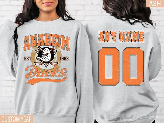 Personalized Anaheim Ducks Sweatshirt with Name and Number, Crewneck Hockey Tee