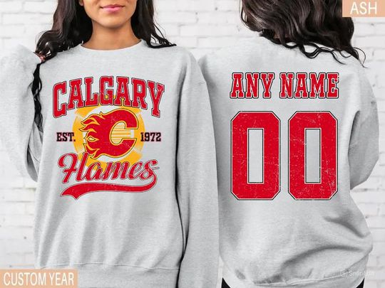 Discover Calgary Flames Personalized Name and Number Sweatshirt, Crewneck, Hockey Tee
