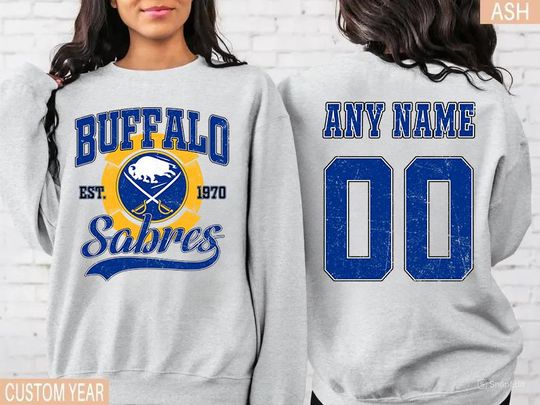 Discover Personalized Buffalo Sabres Sweatshirt with Name and Number, Hockey Crewneck, Buffalo Hockey Tee