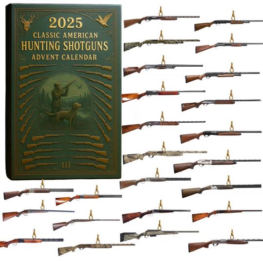 Discover American Hunting Shotguns Advent Calendar 2025, 2D Flat Acrylic 24 Days of Christmas Figures, Christmas Countdown Gift for Hunter