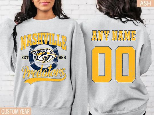 Discover Personalized Nashville Predators Crewneck Sweatshirt with Name and Number, Hockey Tee for Men and Women