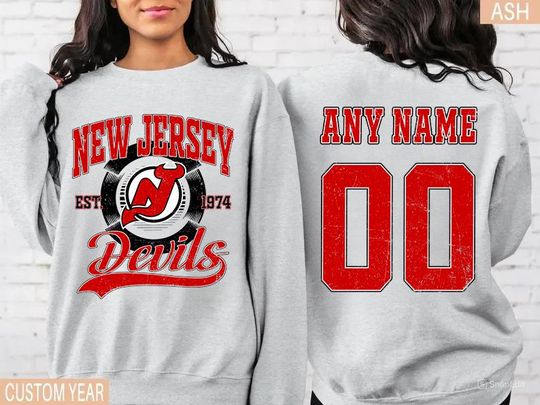 Discover Personalized name and number New Jersey Devils Sweatshirt, New Jersey Devils crewneck, New Jersey Hockey shirt, Hockey Tee, Hockey Number