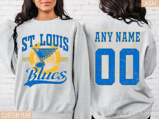 Personalized name and number St. Louis Blues Sweatshirt, St. Louis Blues crewneck, St. Louis Hockey shirt, Hockey Tee, Hockey Number