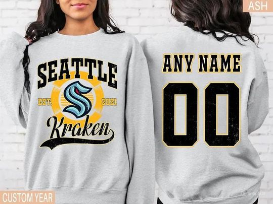 Discover Seattle Kraken Personalized Name and Number Sweatshirt, Hockey Crewneck, Seattle Hockey Tee