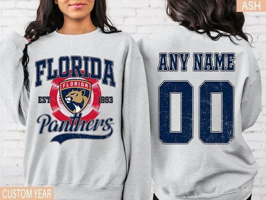 Personalized Florida Panthers Sweatshirt with Name and Number, Hockey Crewneck