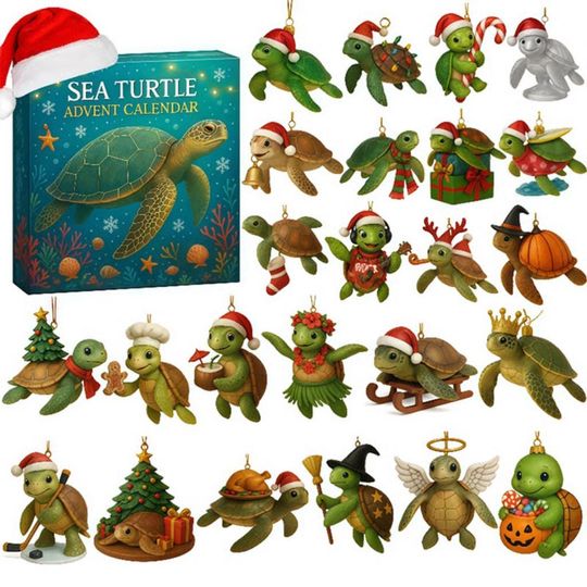 Discover Sea Turtle Christmas Advent Calendar, Turtle Christmas Ornaments, 2D Flat Acrylic 24 Days Countdown Gift for Turtle Lovers