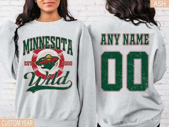Personalized Minnesota Wild Sweatshirt with Name and Number, Crewneck Hockey Shirt