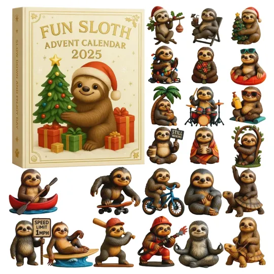 Discover Christmas Countdown Fun Sloth Advent Calendar 24 Days of Festive 2D Blind Boxes