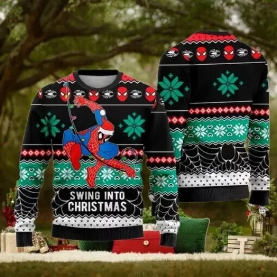 Discover Spider Man Swing Into Christmas Ugly Christmas Sweater Full Sizes