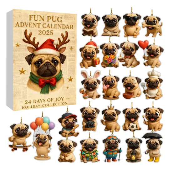 Discover Christmas Countdown Fun Pug Advent Calendar – 24 Days of Festive 2D Blind Boxes